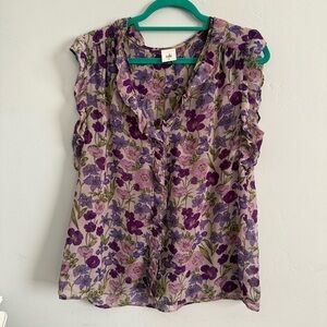 Cabi #4168 Trifle Sheer Floral Lilac Ruffle Top Sz. M